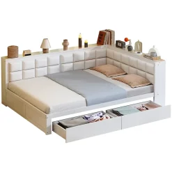 Canape lit bois 140 x 200 cm lit multifonction dossier doux grand tiroir rangement lit simple junior pin massif blanc