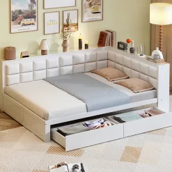 Canape lit bois 140 x 200 cm lit multifonction dossier doux grand tiroir rangement lit simple junior pin massif blanc