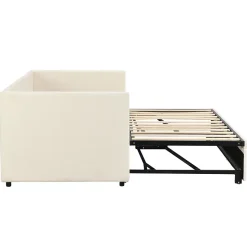 Canapé-lit 90/180 X 200 Cm, Lit De Jour Extensible Avec Sommier à Lattes, Canapé 2 Places, Beige