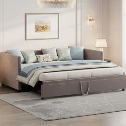 Canapé-lit convertible 90/180x200 cm en velours gris, design moderne, sommier à lattes inclus