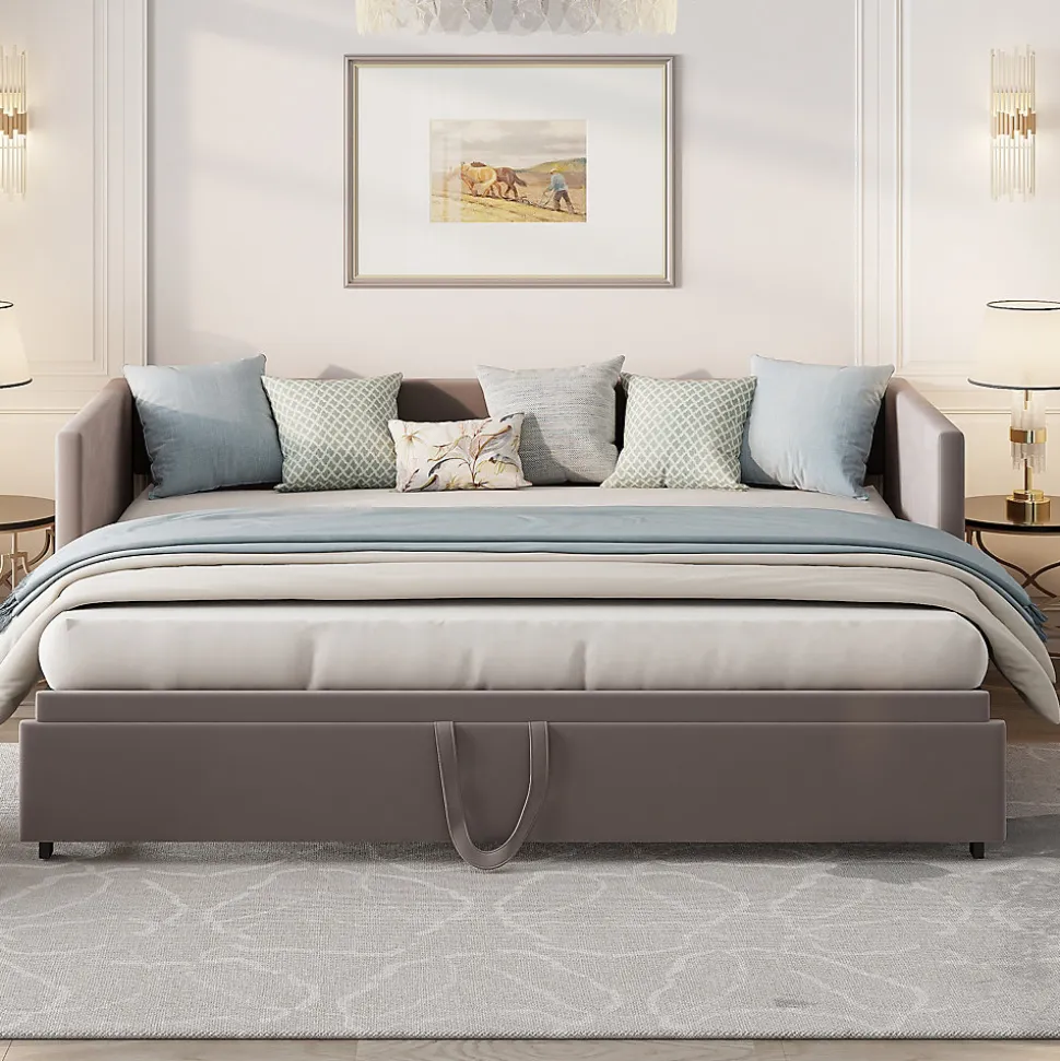 Canapé-lit convertible 90/180x200 cm en velours gris, design moderne, sommier à lattes inclus