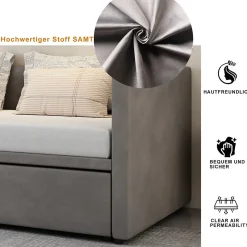 Canapé-lit convertible 90/180x200 cm en velours gris, design moderne, sommier à lattes inclus