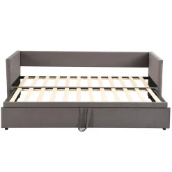Canapé-lit convertible 90/180x200 cm en velours gris, design moderne, sommier à lattes inclus