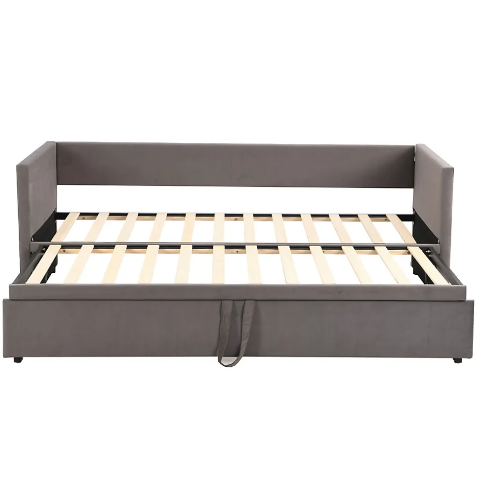 Canapé-lit convertible 90/180x200 cm en velours gris, design moderne, sommier à lattes inclus
