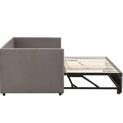 Canapé-lit convertible 90/180x200 cm en velours gris, design moderne, sommier à lattes inclus