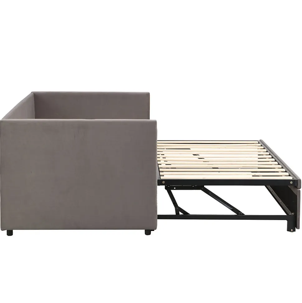 Canapé-lit convertible 90/180x200 cm en velours gris, design moderne, sommier à lattes inclus