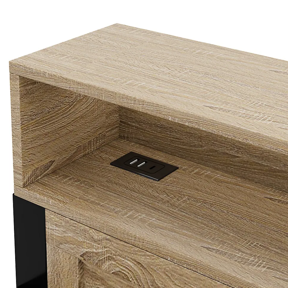 Canapé-lit en métal 90x200cm - Avec lit gigogne - 3 tiroirs et 3 étagères - LED et port USB - Noir (sans matelas)