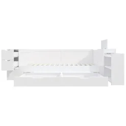 Canapé-lit enfant 90x190 cm - Avec tiroirs, étagères et espace de rangement - MDF - Blanc (sans matelas)