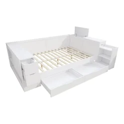 Canapé-lit enfant 140x190 cm - Avec tiroirs, étagères et espace de rangement - MDF - Blanc (sans matelas)