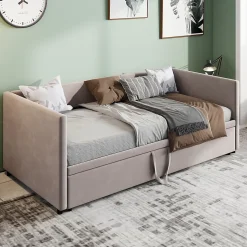 Canapé-lit Extensible 90/180 X 200 Cm Avec Sommier à Lattes,canapé Lit 2 Places,velours, Gris