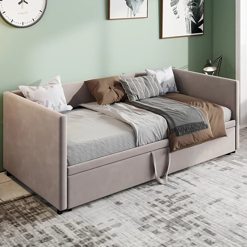 Canapé-lit Extensible 90/180 X 200 Cm Avec Sommier à Lattes,canapé Lit 2 Places,velours, Gris