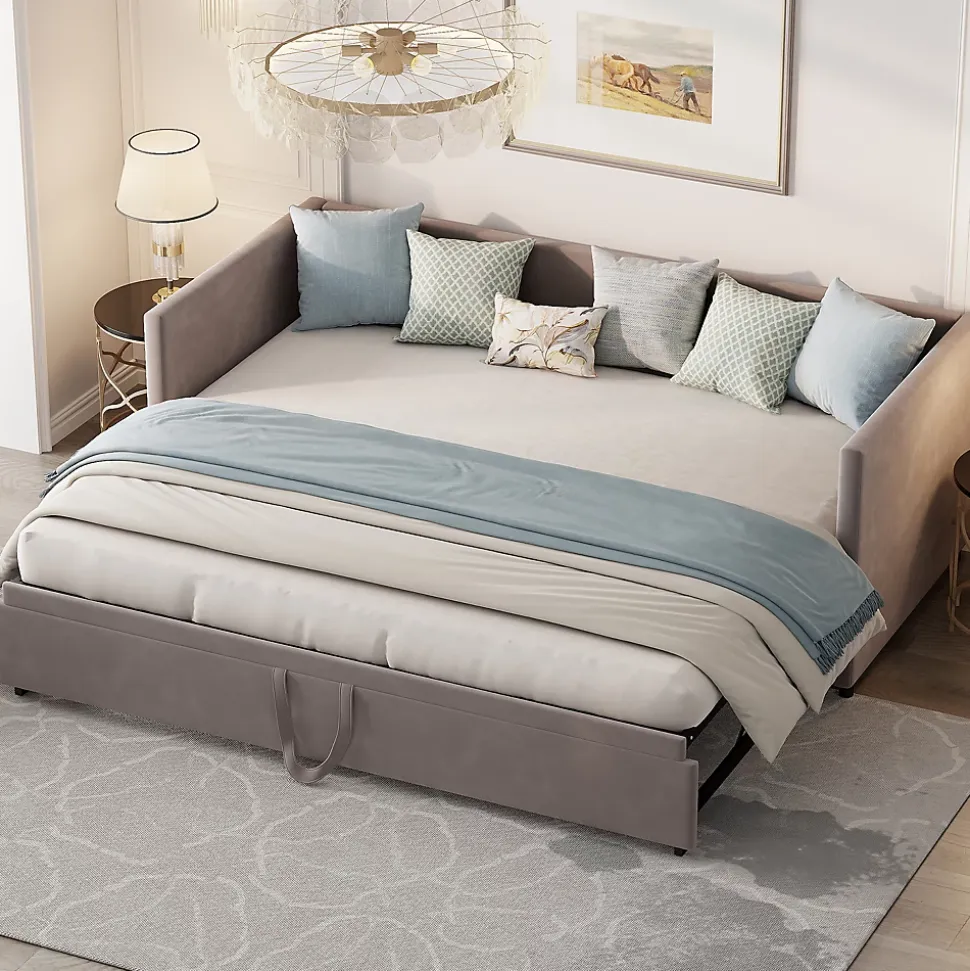 Canapé-lit Extensible 90/180 X 200 Cm Avec Sommier à Lattes,canapé Lit 2 Places,velours, Gris