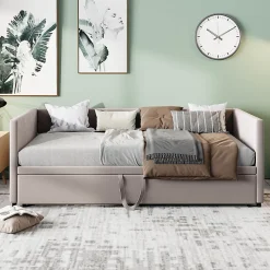 Canapé-lit Extensible 90/180 X 200 Cm Avec Sommier à Lattes,canapé Lit 2 Places,velours, Gris