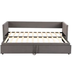 Canapé-lit extensible 90/180 x 200 cm avec sommier à lattes,canapé lit 2 places,velours, gris