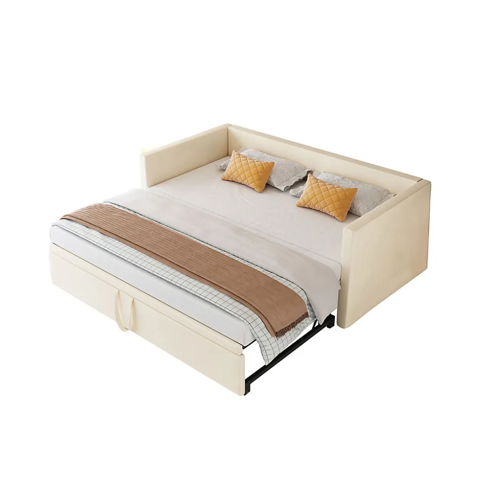 Canapé-lit Extensible 90/180 X 200 Cm Avec Sommier à Lattes,canapé Lit 2 Places,velours, Beige