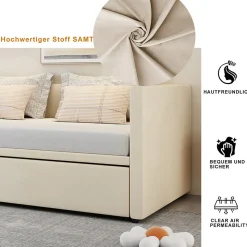 Canapé-lit Extensible 90/180 X 200 Cm Avec Sommier à Lattes,canapé Lit 2 Places,velours, Beige