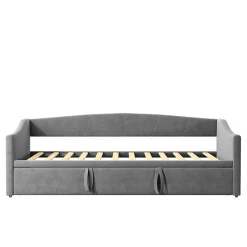 Canapé-lit, extensible, 140x 200 cm, avec sommier à lattes, tissu en velours, canapé-lit, sans matelas, gris foncé