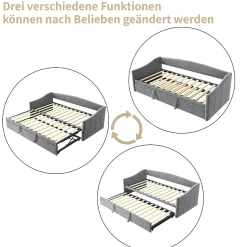 Canapé-lit, extensible, 140x 200 cm, avec sommier à lattes, tissu en velours, canapé-lit, sans matelas, gris foncé