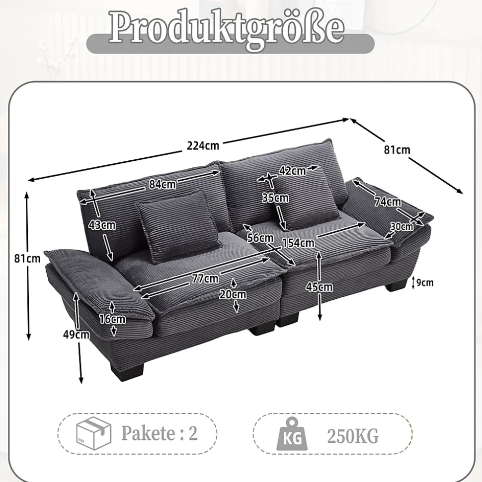 Canapé-lit pliant 2 places Gris foncé, design moderne, matelas intégré, idéal pour salon et bureau