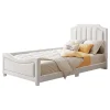 Canapé-lit rembourré 90 sur 200 cm lit modulable flanelle avec dossier et accoudoirs pour adultes ou invités beige