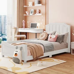 Canapé-lit rembourré 90 sur 200 cm lit modulable flanelle avec dossier et accoudoirs pour adultes ou invités beige