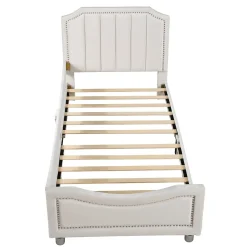 Canapé-lit rembourré 90 sur 200 cm lit modulable flanelle avec dossier et accoudoirs pour adultes ou invités beige