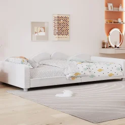 Canapé-lit rembourré 90 sur 200 cm lit multifonction avec dossier et accoudoirs tissu Teddy blanc pour adultes ou invités