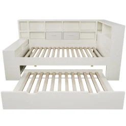 Canapé-lit 90x190 cm avec lit gigogne - USB/Type-C - rangement - bois massif + panneaux - blanc (sans matelas)