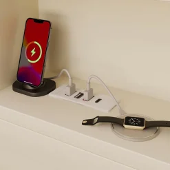 Canapé-lit 90x190 cm avec lit gigogne - USB/Type-C - rangement - bois massif + panneaux - blanc (sans matelas)