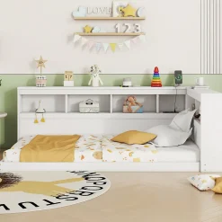 Canapé-lit 90x200 cm avec prises et 2 USB, rangements latéraux, structure panneaux de particules et MDF, blanc