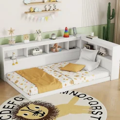 Canapé-lit 90x200 cm avec prises et 2 USB, rangements latéraux, structure panneaux de particules et MDF, blanc