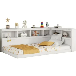 Canapé-lit 90x200 cm avec prises et 2 USB, rangements latéraux, structure panneaux de particules et MDF, blanc