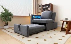 Canapé-lit 140x190 cm convertible clic-clac avec coffre, tissu gris, design contemporain