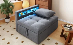 Canapé-lit 140x190 cm convertible clic-clac avec coffre, tissu gris, design contemporain