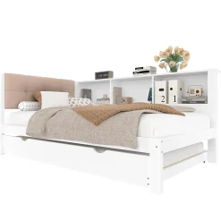 Canapé-lit 140x190 cm convertible clic-clac en tissu gris avec coffre de rangement et dossier réglable