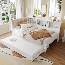 Canapé-lit 140x190 cm convertible clic-clac en tissu gris avec coffre de rangement et dossier réglable