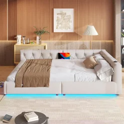 Canapé-lit 140x190 cm convertible clic-clac avec coffre de rangement en tissu gris, design contemporain