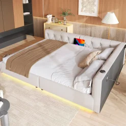 Canapé-lit 140x190 cm convertible clic-clac avec coffre de rangement en tissu gris, design contemporain