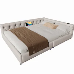 Canapé-lit 140x190 cm convertible clic-clac avec coffre de rangement en tissu gris, design contemporain