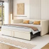 Canapé-lit 90x200 cm convertible en 180x200 cm avec sommier à lattes, tissu velours beige