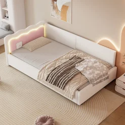 Canapé-lit 140x190 cm convertible en tissu avec coffre de rangement, style contemporain, accoudoirs rembourrés