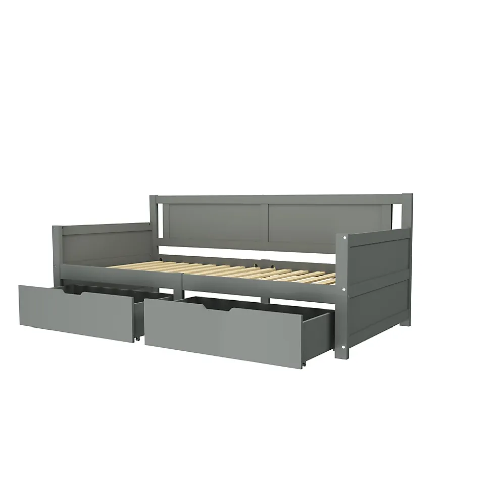 Canapé-lit 90x200 cm en bois massif avec deux étagères structure solide gris