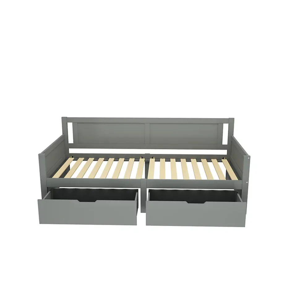 Canapé-lit 90x200 cm en bois massif avec deux étagères structure solide gris