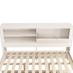 Canapé-lit 140x190cm - lit gigogne - USB et Type-C - rangements - blanc (matelas non inclus)