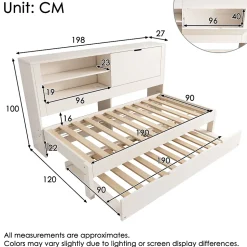 Canapé-lit 90x190cm - lit gigogne - USB et Type-C - rangements - blanc (matelas non inclus)