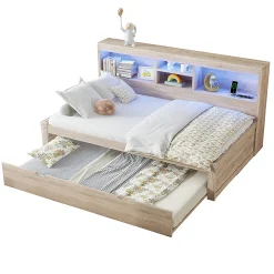 Canapé-lit 90x200cm LED télécommandé rangement prise/USB sans matelas naturel
