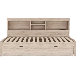 Canapé-lit 90x200cm LED télécommandé rangement prise/USB sans matelas naturel