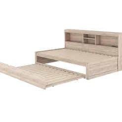 Canapé-lit 90x200cm LED télécommandé rangement prise/USB sans matelas naturel