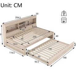 Canapé-lit 90x200cm LED télécommandé rangement prise/USB sans matelas naturel