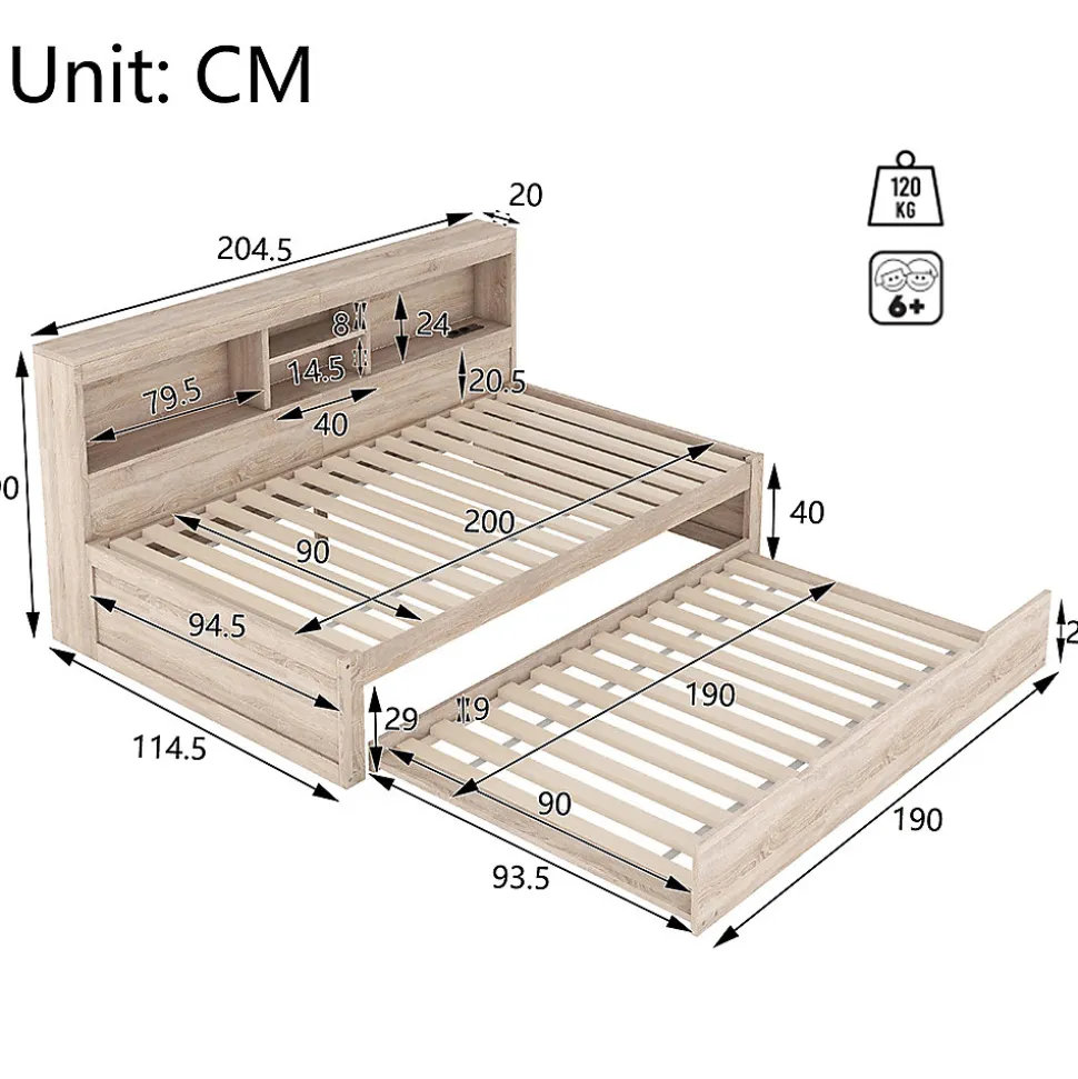 Canapé-lit 90x200cm LED télécommandé rangement prise/USB sans matelas naturel